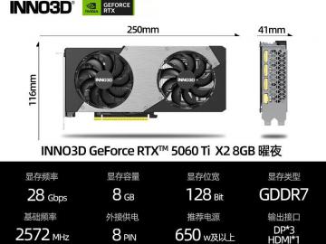 映众 RTX 5060Ti 曜夜 X2 8GB 全新架构显卡 京东特惠3199元