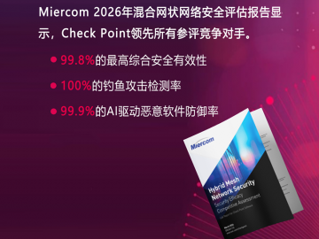 连续第四年！Check Point以最高安全有效性登顶 Miercom 竞争性测评报告榜首