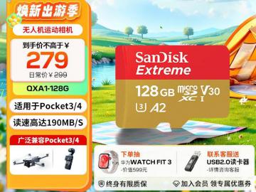 闪迪 Extreme 128GB U3 V30 京东自营限时仅需265元